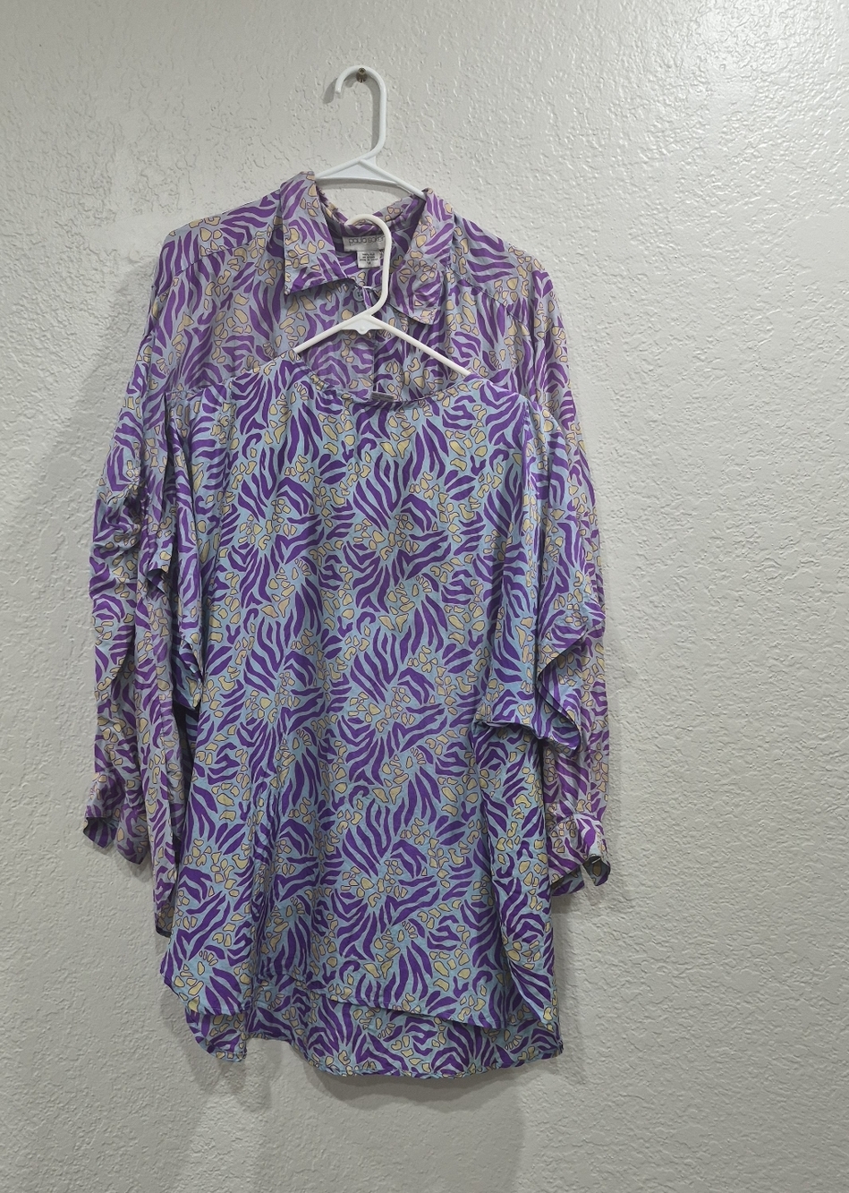Paula Saker 100% Silk 2-Piece Pajama Set Purple Abstract Print Plus Size 1X